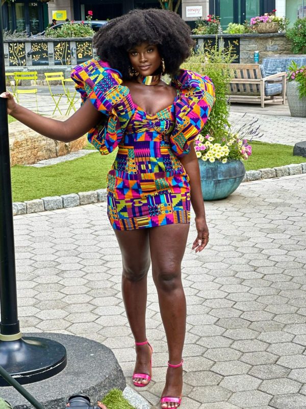 Ama Kente Puff Sleeve Ankara African Print Dress