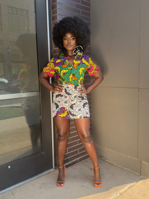 Mgbolodi Button Down Shirt High Waisted Skirt Ankara African Print Set