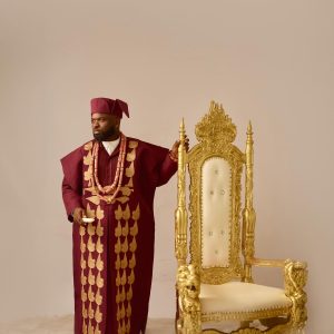 Shop Burgundy, Deltagbada Flapper Embroidery Agbada - Deji & Kola