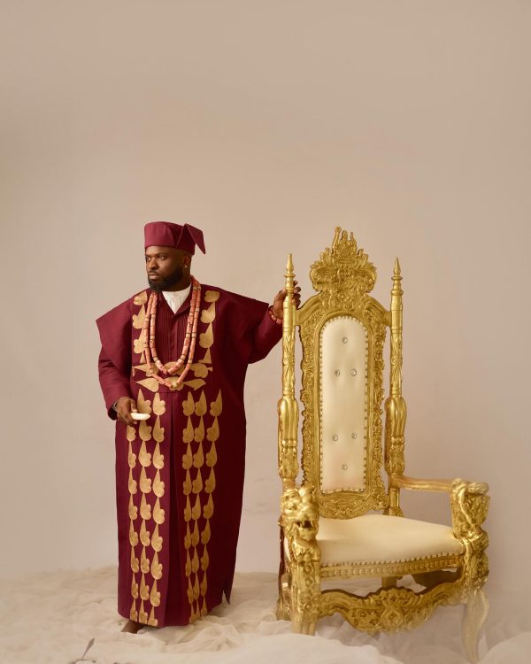 Shop Burgundy, Deltagbada Flapper Embroidery Agbada - Deji & Kola