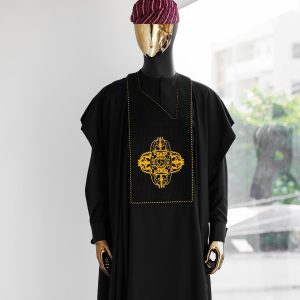 Shop Charcoal Black, Embroidery Traditional African Agbada - Deji & Kola