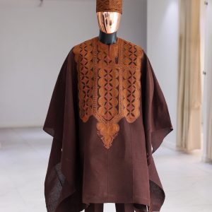 Shop Chocolate brown, Arewa embroidery, traditional Agbada - Deji & Kola