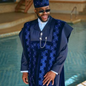 Shop Navy Blue, Deltagbada Embroidery Details Agbada - Deji & Kola