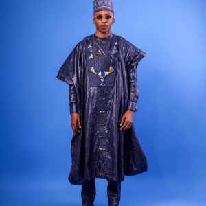 Shop Navy blue Malian with embroidery African Agbada - Deji & Kola