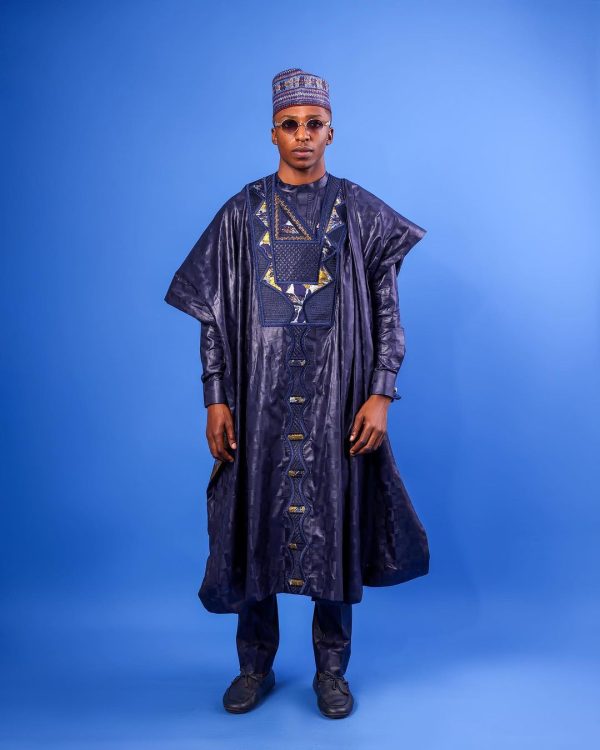 Shop Navy blue Malian with embroidery African Agbada - Deji & Kola