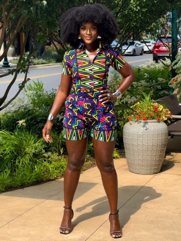 Zenon Button Down Shirt High Waisted Shorts Ankara African Print Set